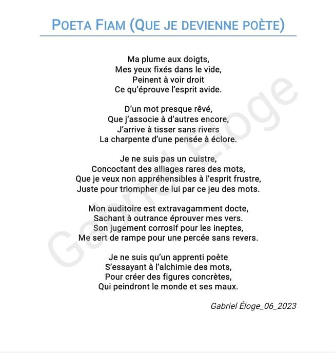 Poeta Fiam : Que je devienne poète