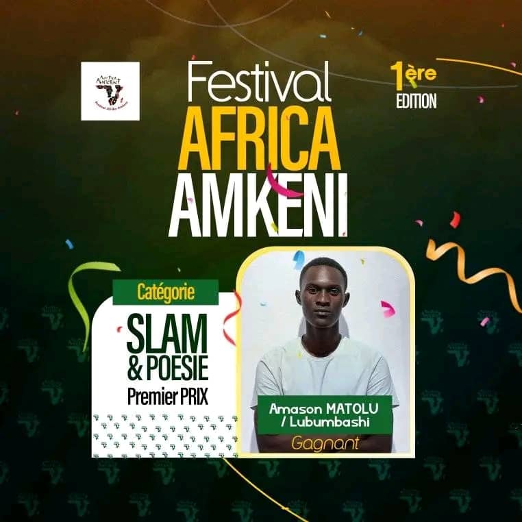 RDC : Kabuyaya Matolu Gaïus sacré lauréat national du prix Slam au Festival Africa Amkeni